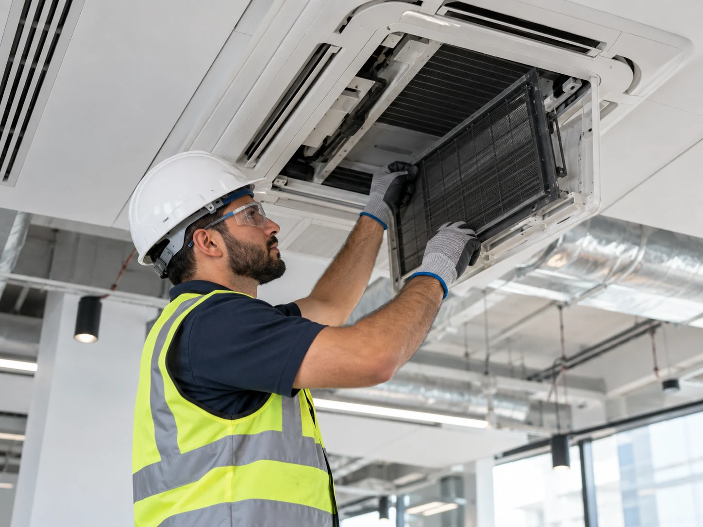Air conditioning ventilation air filtration — relevant technical service photograph